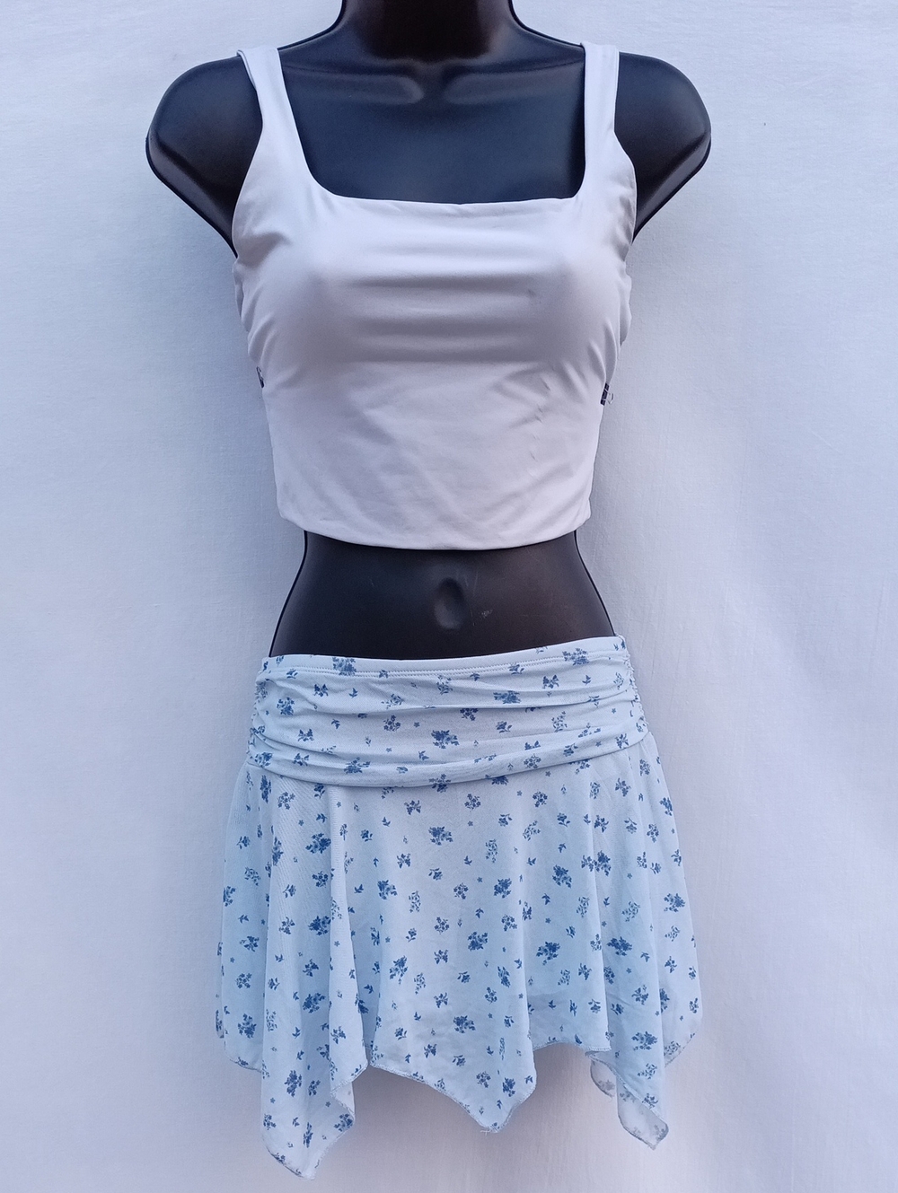 Forever 21 Light Blue Floral Handkerchief Skater Skirt